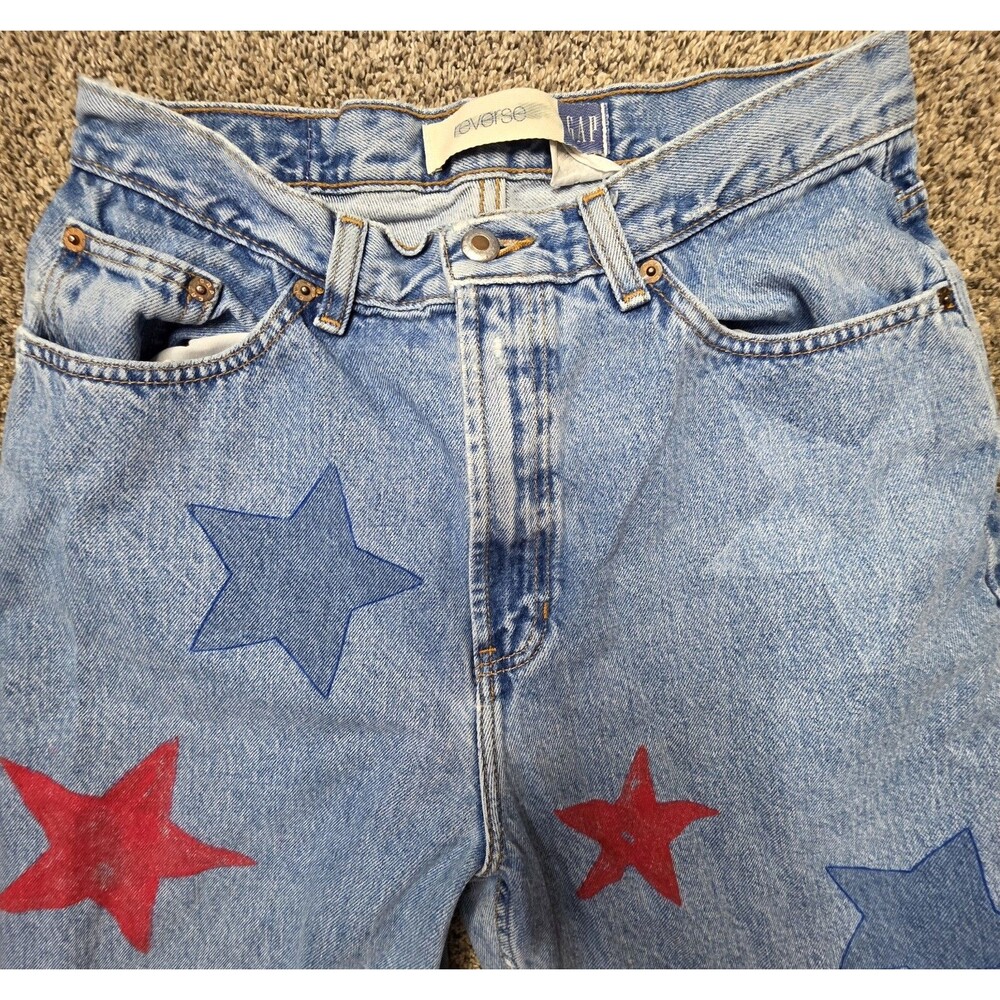 Vintage GAP Reverse Fit Jeans Size 10 Long Custom Stars Patriotic Flag America - Picture 2 of 11